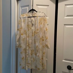 White and yellow floral kimono duster